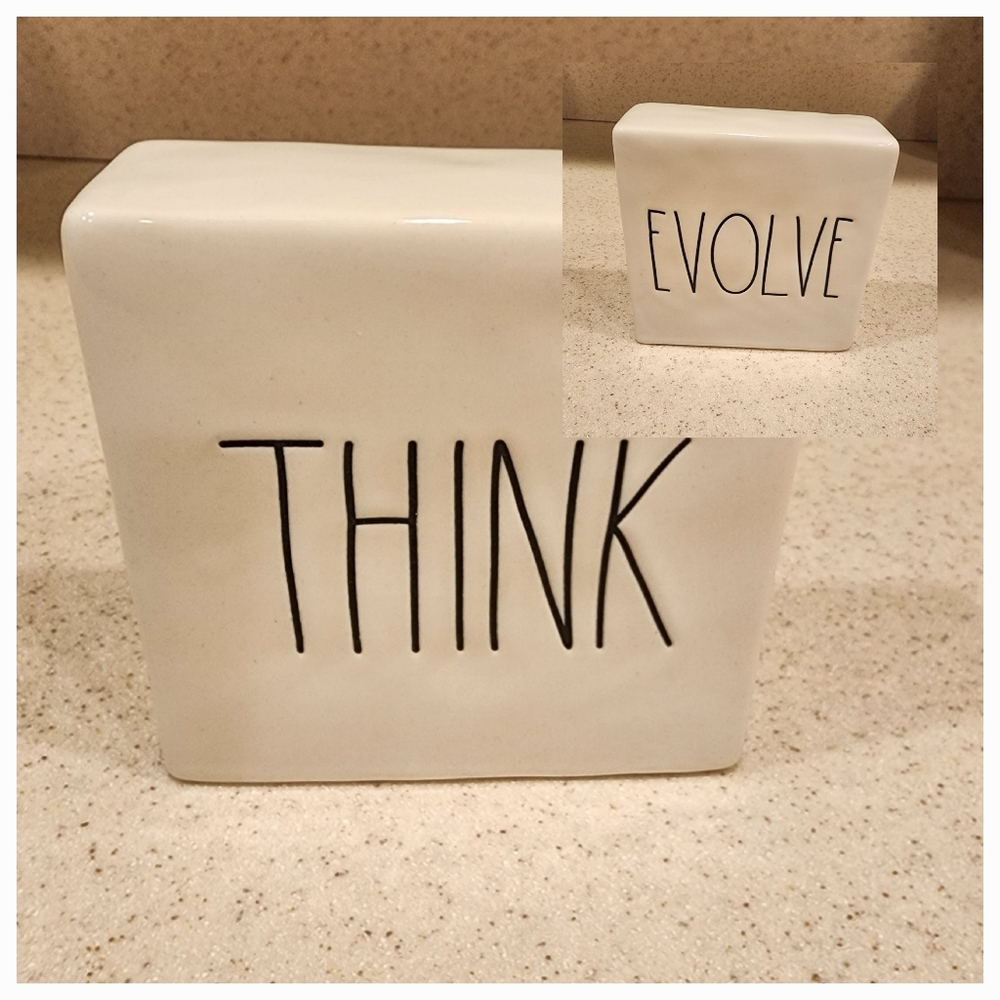 Rae Dunn Ceramic "THINK / EVOLVE" CUBE